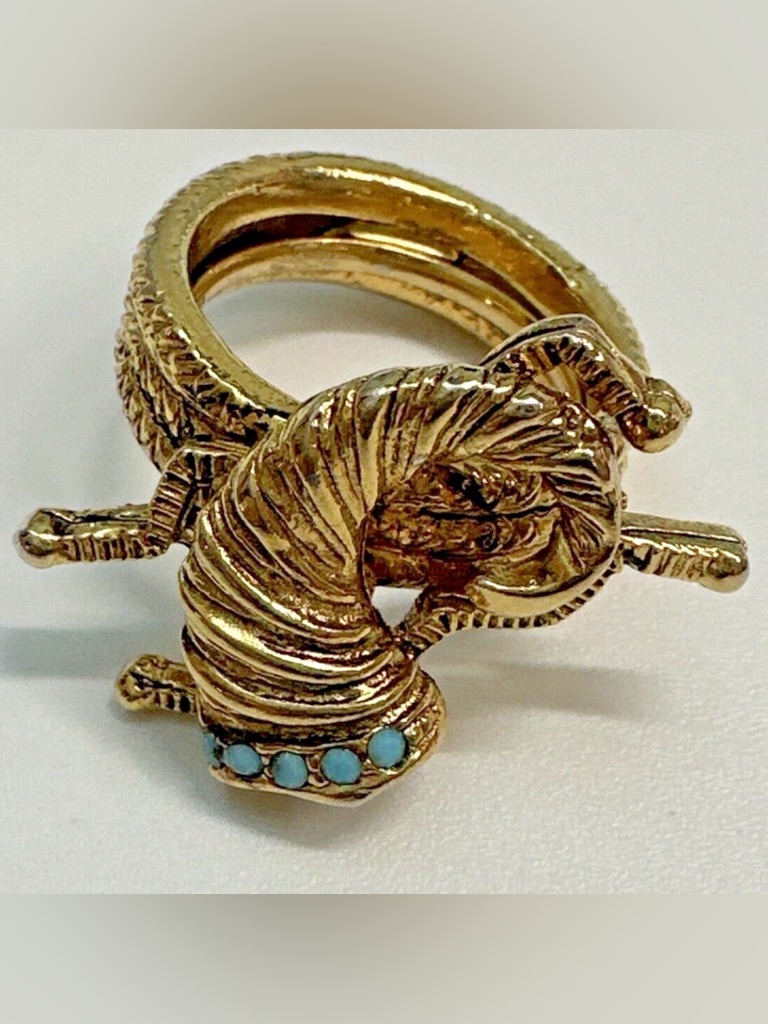 Hattie Carnegie Cornucopia Ring Gold Plated Turquoise Seed Size 6 Vintage 45$